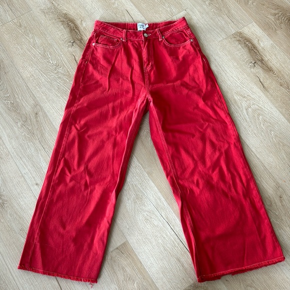 Princess Polly Denim - red princess poly high waisted wide leg jeans